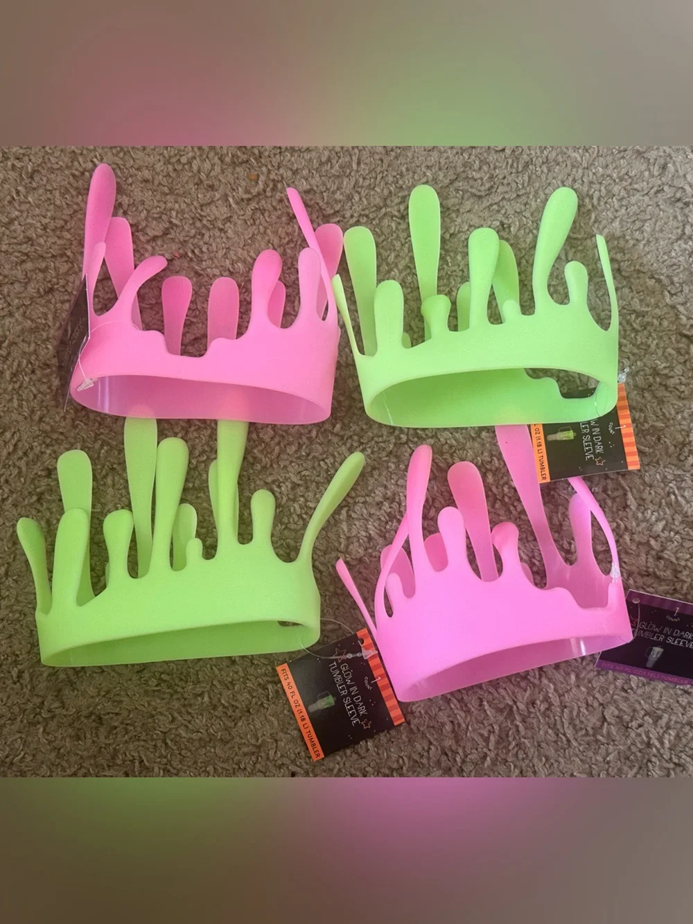 Kids Neon Pink & Green Crown Hair Clips - Set of 4
